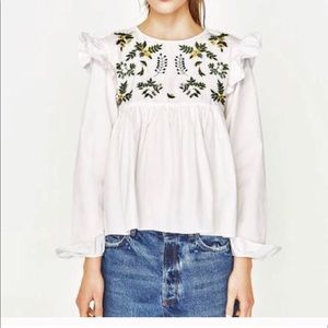 Zara floral embroidered blouse
